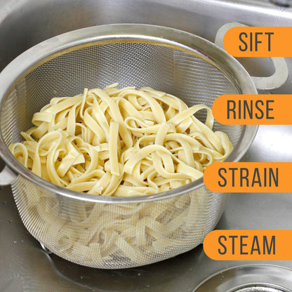 U.S. Kitchen Supply Stainless Steel Colander Strainer Basket - 3-Quart Colander with Resting Feet & Handles - Wide Rim Sieve, Stainless Steel Strainers and Colanders for Kitchen