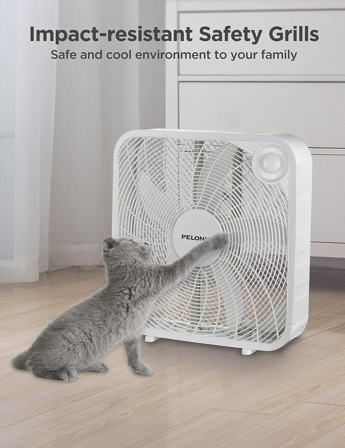 PELONIS 3-Speed Box Fan, Full-Force Circulation, Air Conditioner, White