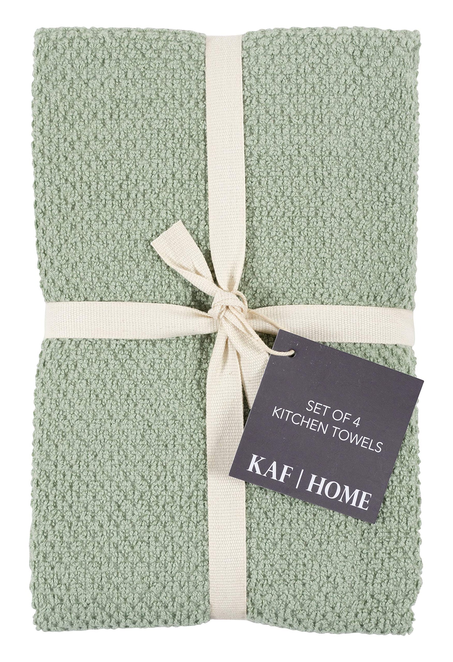 KAF Home Deluxe Popcorn Terry Kitchen Towels, Cotton Kitchen Dish Towels, Set of 4, French Green