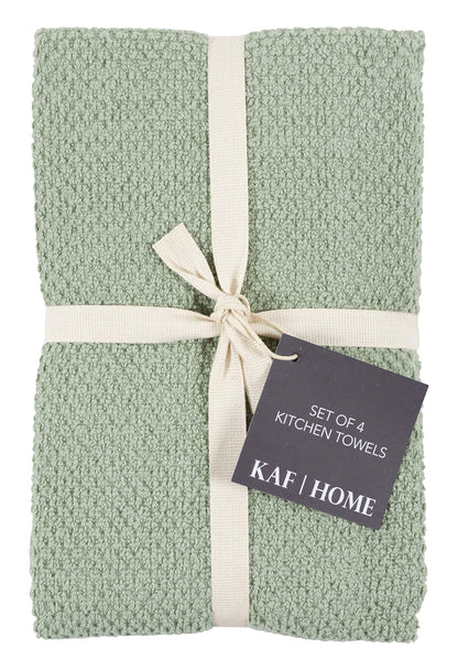 KAF Home Deluxe Popcorn Terry Kitchen Towels, Cotton Kitchen Dish Towels, Set of 4, French Green