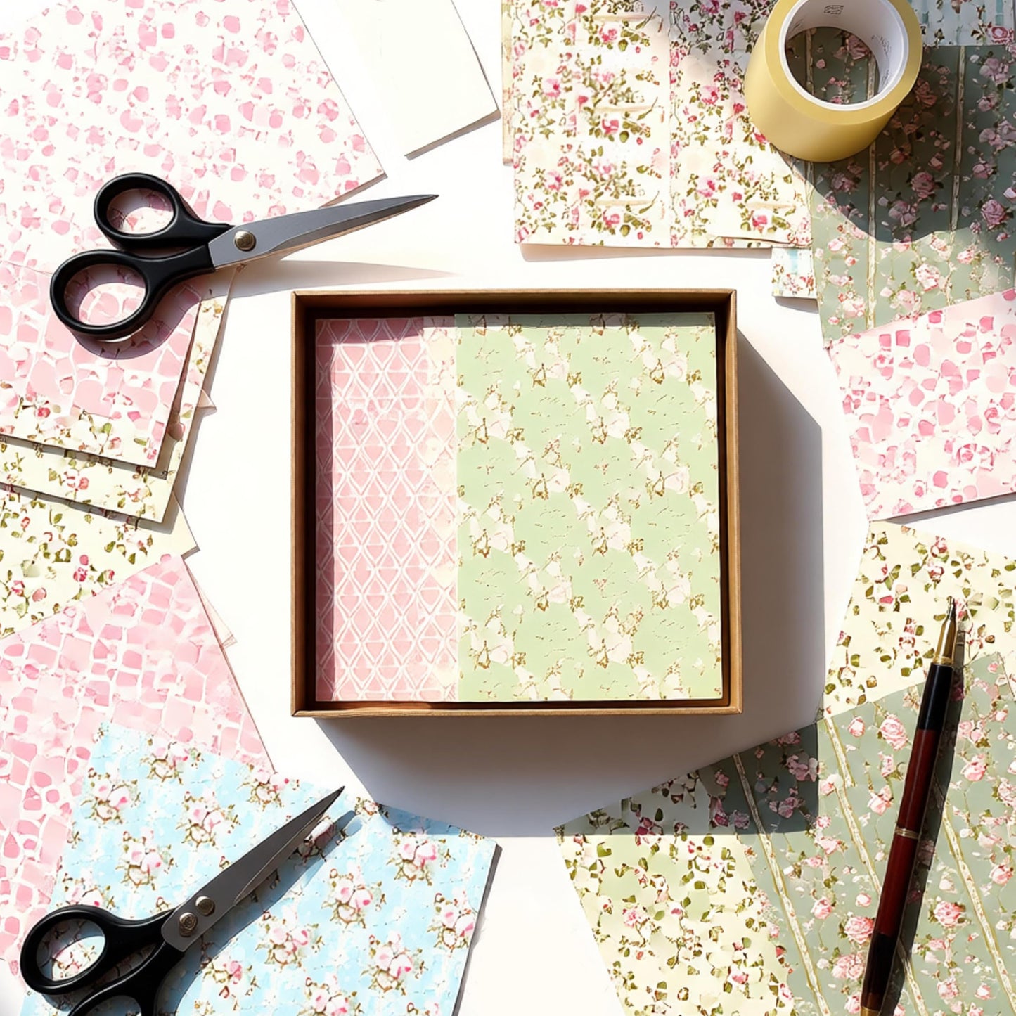 VIVIQUEN Spring Floral 12x12 Inch Scrapbook Paper – 24 Double-Sided Vintage Pink Botanical Designs, Acid-Free 160g Cardstock for DIY Crafts, Card Making, Photo Albums, Gift Wrapping, Junk Journals