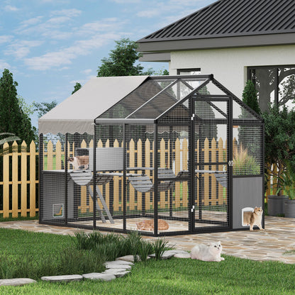 Garvee Large Outdoor Cat Enclosure for Multiple Cats - Weatherproof Catio with UV Cover, Platform & Side Door