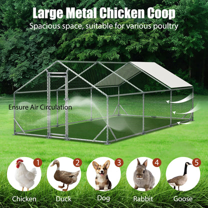 YOPTO Chicken Coop,10x20x6.56ft Large Metal Chicken Coop with Run,Walk in Chicken Run W/Removable Waterproof & Anti-Ultraviolet Cover,Chicken Pen W/Security Lock,Hen House Enclosure for Farm,Yard