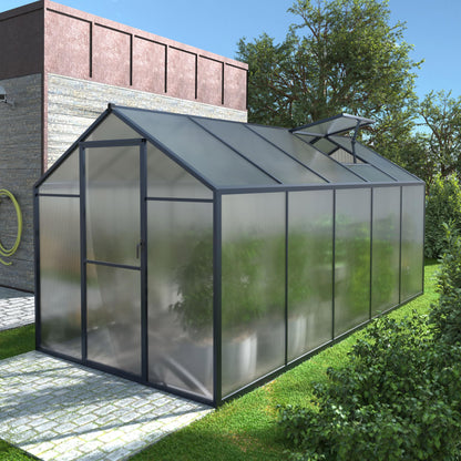 VEIKOU 6' x 10' Greenhouse for Outdoors, Polycarbonate Green House with Adjustable Vent, Aluminum Frame, Rivet Structure, Walk-in Greenhouses for Yard, Garden, Hobby, Grey