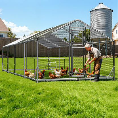 10x26FT Large Metal Chicken Coop, Dutch Door Chicken Run with Waterproof Cover and Chicken Wire, Walk in Chicken Coop for Hen House, Duck Coop and Rabbit Run