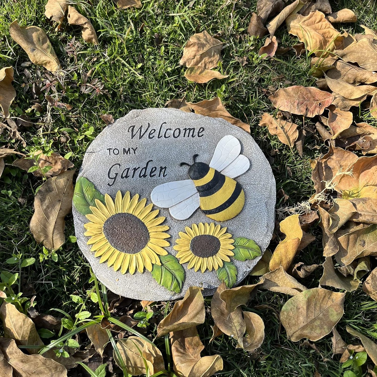Welcome to My Garden Stepping Stone, Decorative Stone Statue for Patio, Funny Garden Decor for Lawn and Yard