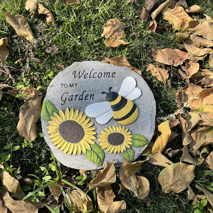 Welcome to My Garden Stepping Stone, Decorative Stone Statue for Patio, Funny Garden Decor for Lawn and Yard