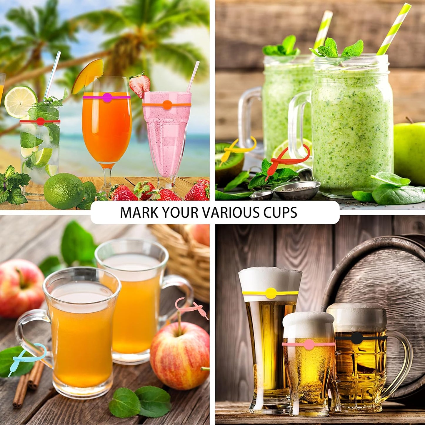 Lasiyanor Cup Markers for Drinks, 24Pcs Silicone Drink Marker Bands for Bar Party Martinis Cocktail Champagne Glasses