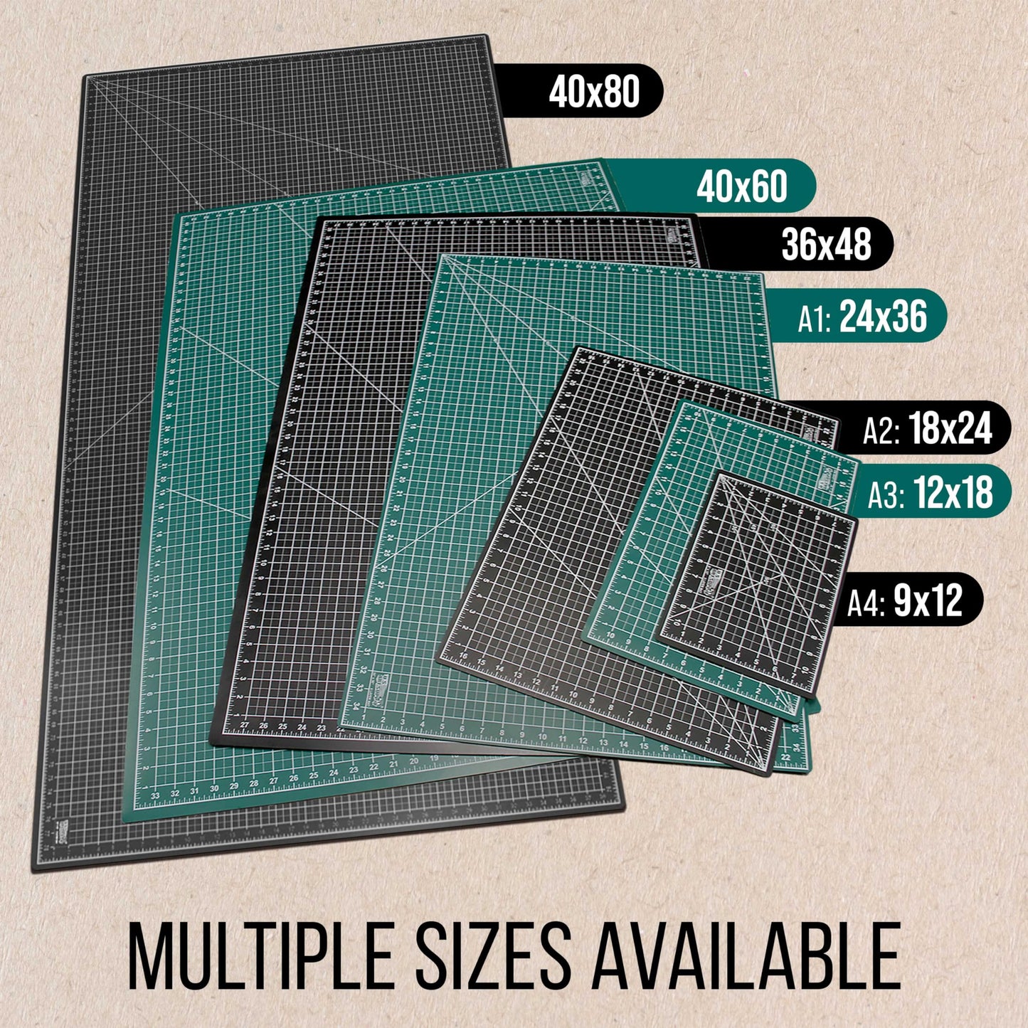 U.S. Art Supply 18" x 24" Self-Healing Cutting Mat 5-Ply - Double-Sided Green/Black Craft Mat, Non-Slip Cutting Mats for Crafts, Sewing, Quilting, Scrapbooking
