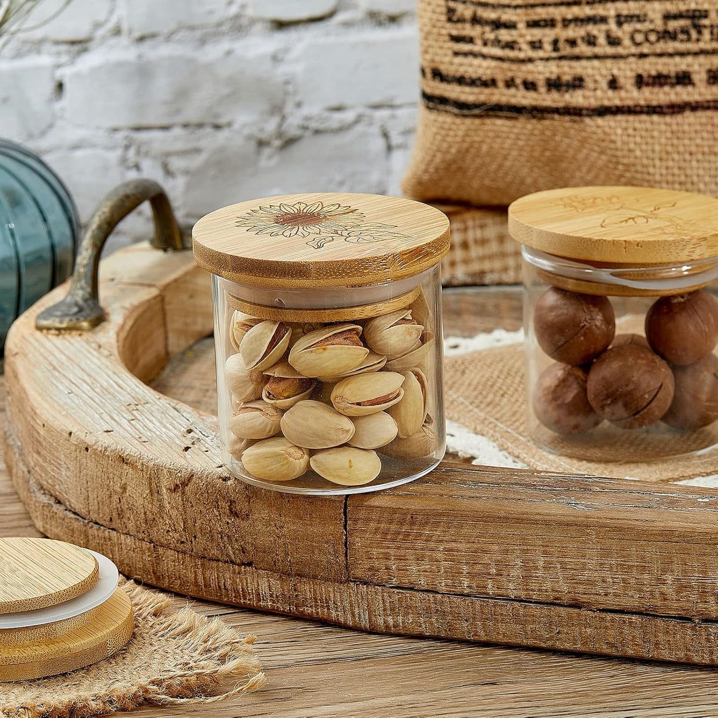 18 Set Gueevin Pieces Yogurt Jar Lids Bulk Bamboo Wooden Lids Compatible with Oui Yogurt Jars Round Reusable