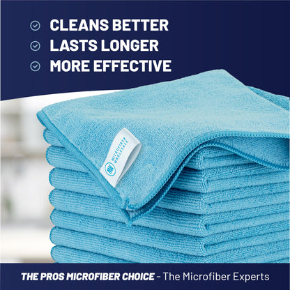 MW Pro Microfiber Cleaning Cloth | Blue | 12 Pack | 16” x 16” | All Purpose Microfiber Towels - Clean, Dust, Polish, Scrub, Absorbent