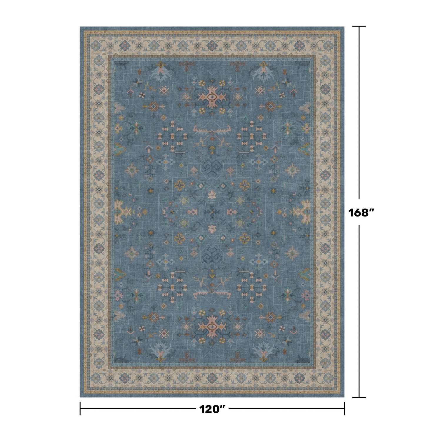 Hazo Haus Blue Big Rugs for Living Room - Dusty Blue 10x14 Area Rug for Large Bedroom, Dining Room, Washable Lightweight Low Pile Foldable Eclectic Modern Floral Home Décor