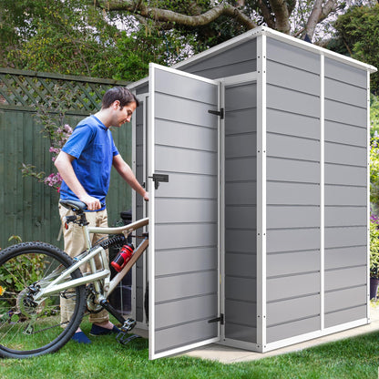 DWVO 5x4 FT Outdoor Storage Shed with Floor, All-Weather Resin Storage Shed with Lockable Door & Window, Waterproof Plastic Tool Storage for Garden, Backyard, Patio, Lawn, Gray