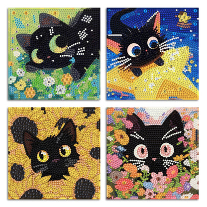 ICYANART 4 Pack Cat Diamond Art Kits for Kids Cute Diamond Art Painting for Kids Ages 6-8-12 Gem Art for Gifts and Home Wall Decor 7x7inch