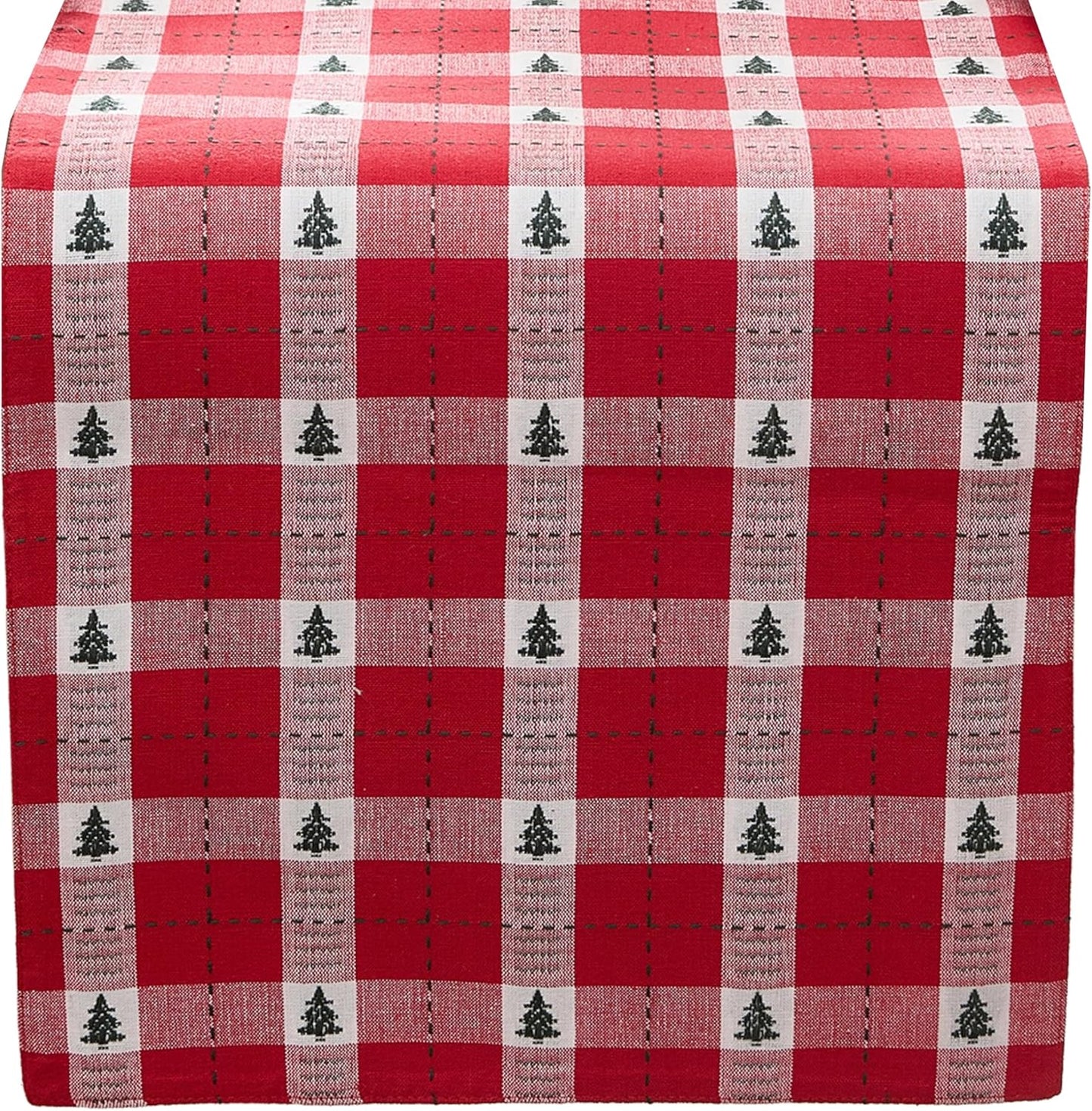 13"x70", Elrene Home Fashions Sherwood Tree Dobby Christmas/Holiday Cotton Dining Table or Console Runner, Red
