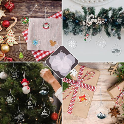 100 Pack Christmas Tree Ornaments Blanks - 4 Inch Clear Round Acrylic Flat Disc Ornaments Blanks Christmas DIY Crafts Transparent Circle Discs for Xmas Winter New Year Party Hanging Decorations