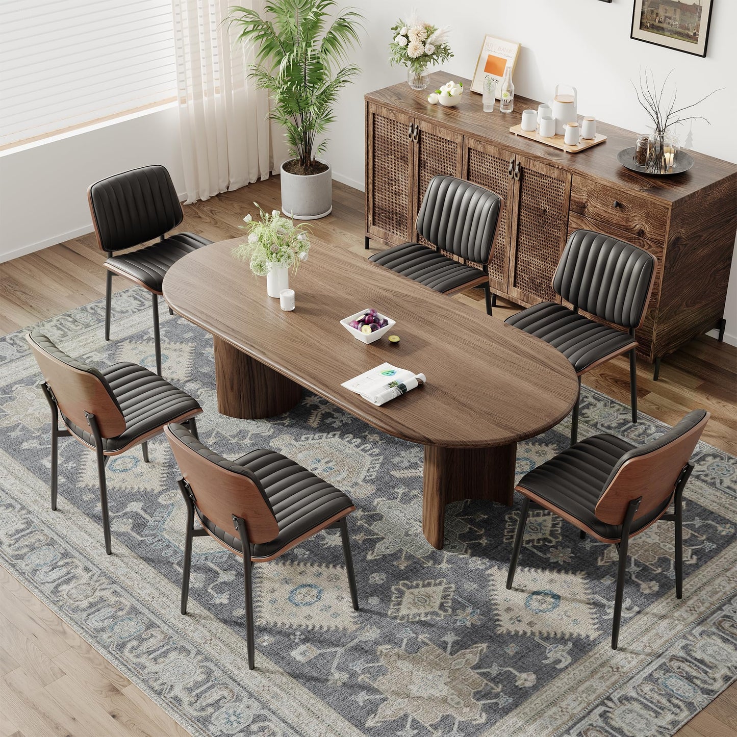 MALOL Leather Dining Chairs Set of 4, Modern Upholstered Dining Room Kitchen Chairs with Metal Legs and Wooden Back Support for Home Dining Room/Restaurant, Black