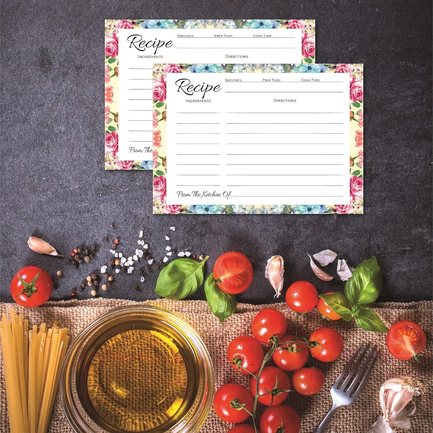 Pioneer Woman Style Floral Recipe Cards (50 Pcs) - Perfect for Bridal Shower, Blank Back Notecards