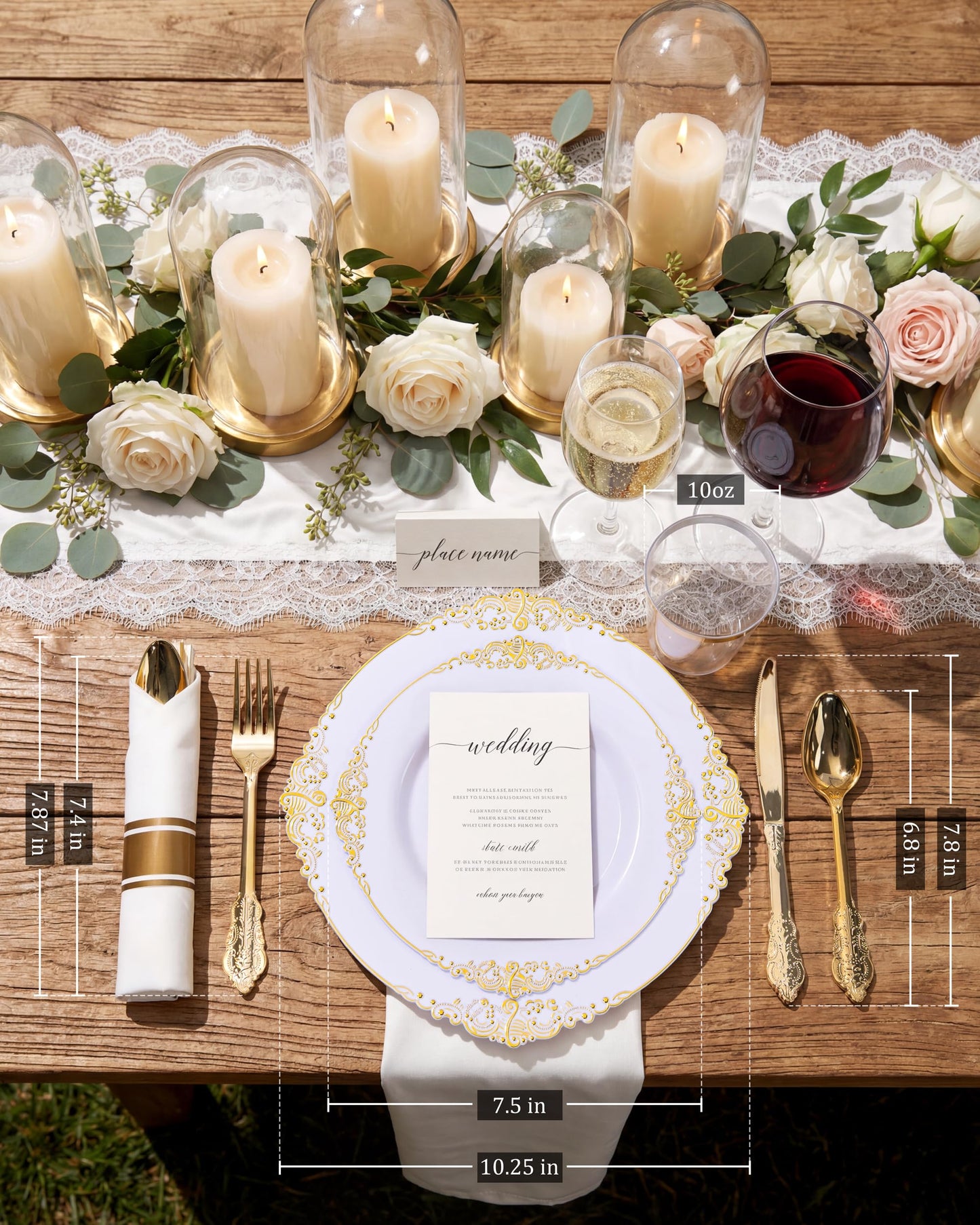 Nervure 350PCS Gold Plastic Plates - Gold Plastic Dinnerware Sets for 50 Guests - 100 Disposable Plates, 150 Silverware, 50 Cups, 50 Napkins for Wedding & Party & Mother's Day