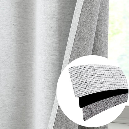 Windows,Grommet 2 52" 54" Jubilantex Light Grey Linen Full Blackout Curtains for Bedroom Burlap Style Light Blocking