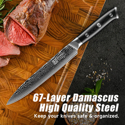 KEEMAKE Carving Knife for Meat, 8 Inch Ultra Sharp Damascus Kitchen Knives with G10 Ergonomic Handle, Brisket Knife for Meat Cutting, Japanese Knives for BBQ Ham Roast Turkey Vegetable