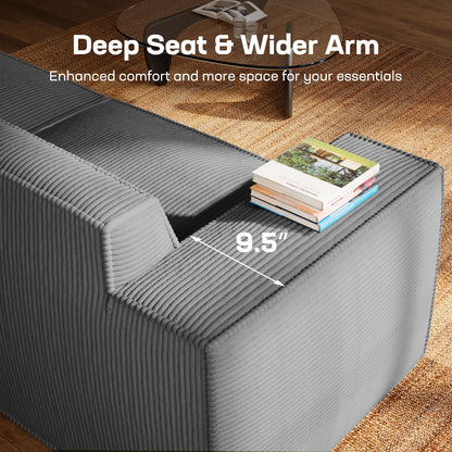Marsail Modular Sectional Sofa, 80" L-Shaped Modular Sectional Couch with Deep Seat, Freely Combinable Sectional Cloud Sofa for Living Room, No Assembly, Plush Corduroy Fabric, Grey