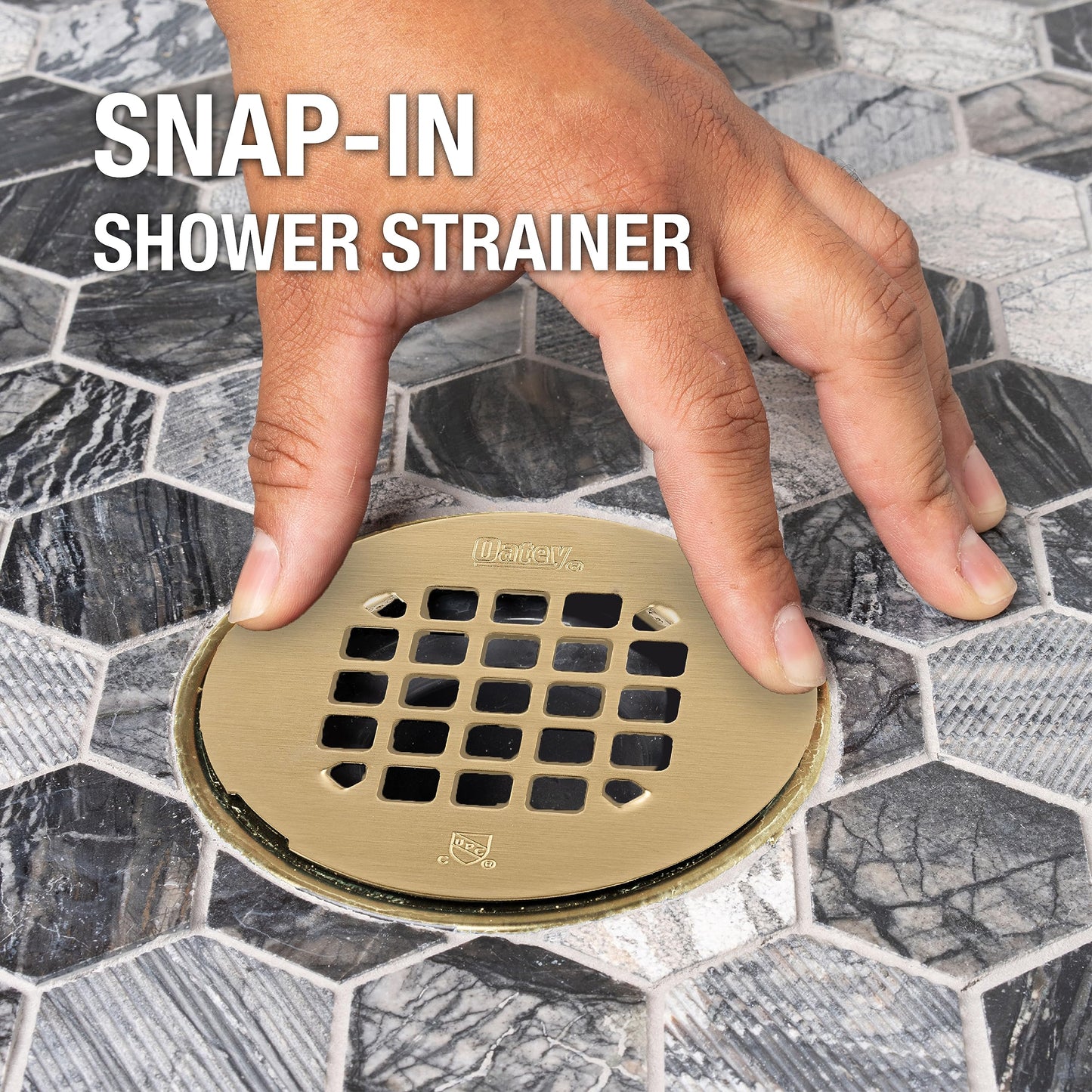 Oatey 42360 Universal 4-1/4 in. Snap-Tite Round Shower Strainer in Brushed Gold