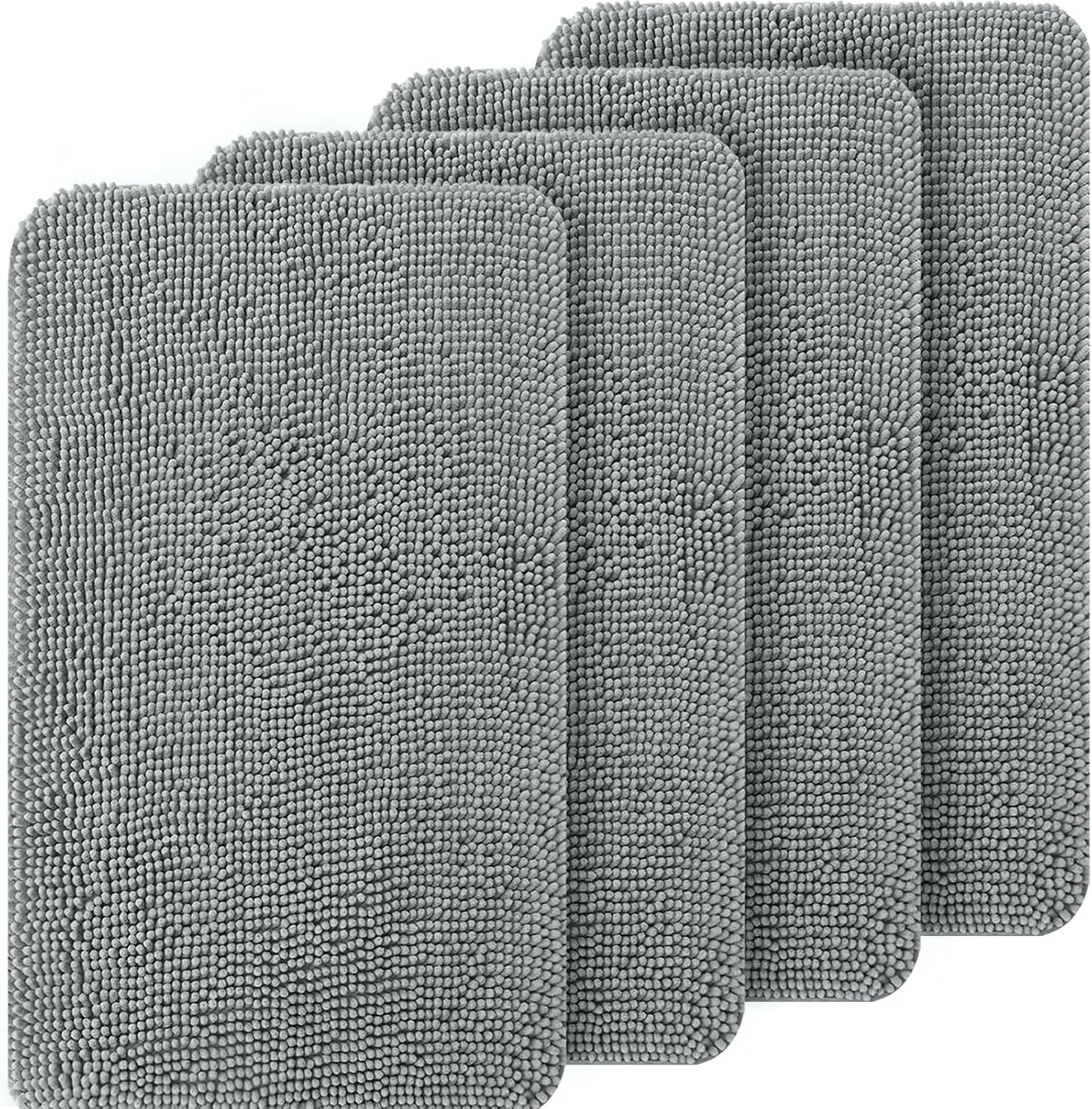 OLANLY Dog Door Mat Set - Absorbent Non-Slip Washable 4-Piece 30x20 Mud Mat | Quick Dry Chenille, Grey