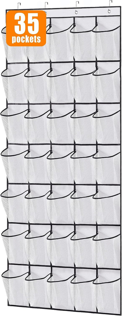 MISSLO Over The Door Shoe Organizer - 35 Large Pockets, Sturdy Oxford Fabric, White