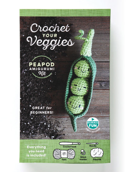 Crochet Your Veggies Amigurumi Kit Peapod: Everything You Need Is Included: 100%-Cotton Yarn, Crochet Hook, Stitch Marker, Tapestry Needle, Fiberfill, ... Instruction Videos; Beginner Friendly!