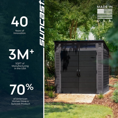 Suncast Modern Outdoor Storage Shed, 200 cu. ft. Peppercorn Resin Shed for Lawn Mower, Bikes, Utility Tools, Patio, & Yard. Weatherproof & Lockable Modern Sheds & Outdoor Storage, Made in USA
