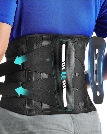 Fitomo Back Brace for Lower Back Pain Relief, Carbon Fiber Support, Ergonomice Curved, Ultra-thin Air Mesh, Lightweight and Adjustale Design, Size L