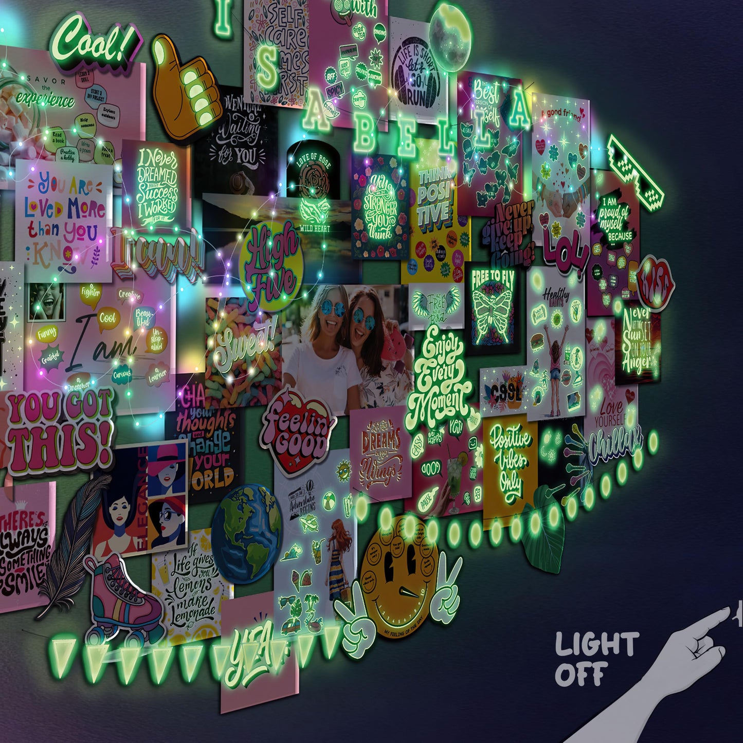 Glow in the Dark Wall Collage Kit for Teen Girls - 1000+ Stickers Teen Girl Room Bedroom Decor, Room Decor for Teen Girls - Teen & Tween Girls Trendy Stuff - Top Gifts for 10 11 12 13 14 Year Old Girl