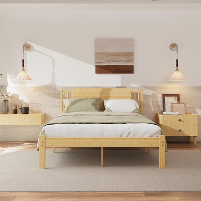 COMASACH Full Size Bed Frame with Headboard, 14 Inch Full Bamboo Wood Platform Bed, Heavy Duty Metal Slat Support, No Box Spring Needed, Easy Assembly