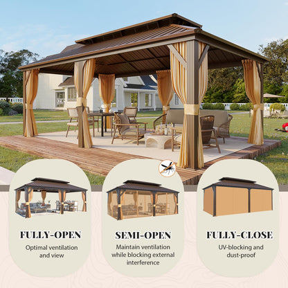 YOLENY 12' X 20' Hardtop Gazebo, Galvanized Steel Ventilation Double Roof Aluminum Frame, Curtains and Netting Included, Outdoor Gazebo for Garden, Patio, Lawns, Parties