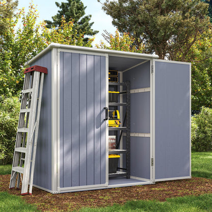Aoxun 5 x 3 FT Outdoor Storage Shed, Resin Shed with Floor & Lockable Doors, Small Garden Shed Waterproof Plastic Tool Shed with Sloped Roof for Backyard, Garden, Patio, Lawn, Grey