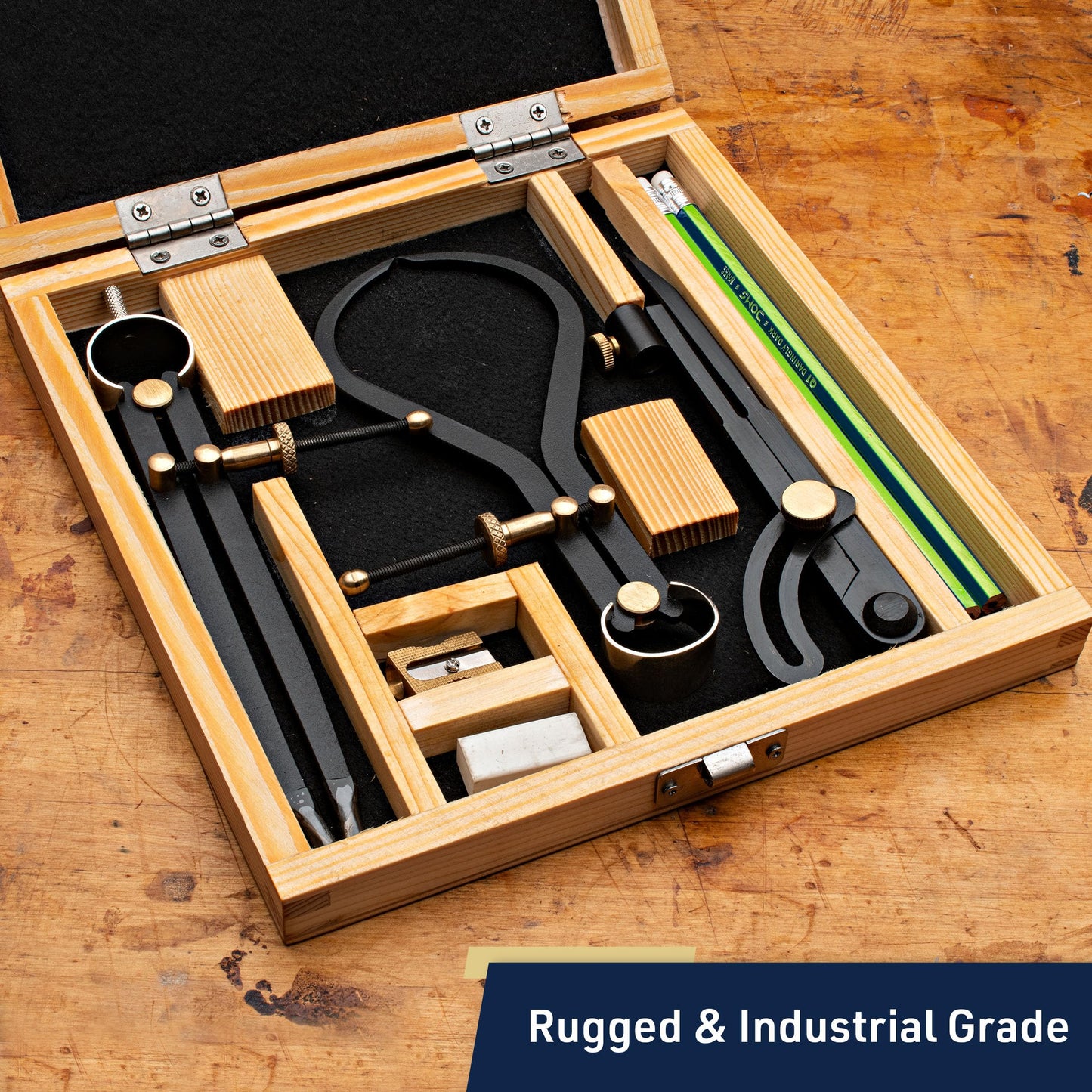 Kings County Tools 7-Piece Caliper and Compass Set | Industrial Workshop Grade Instrument | Solid Steel with Brass Fittings | Knurled Locking Nuts