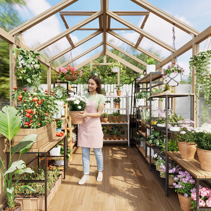 6x10 FT Greenhouse - Large Wooden Greenhouses for Outdoors, Heavy Duty Spruce Frame Greenhouse with PC Panels, Adjustable Roof Vents & Lockable Door, Walk-in Green Houses for Garden, Backyard, Patio