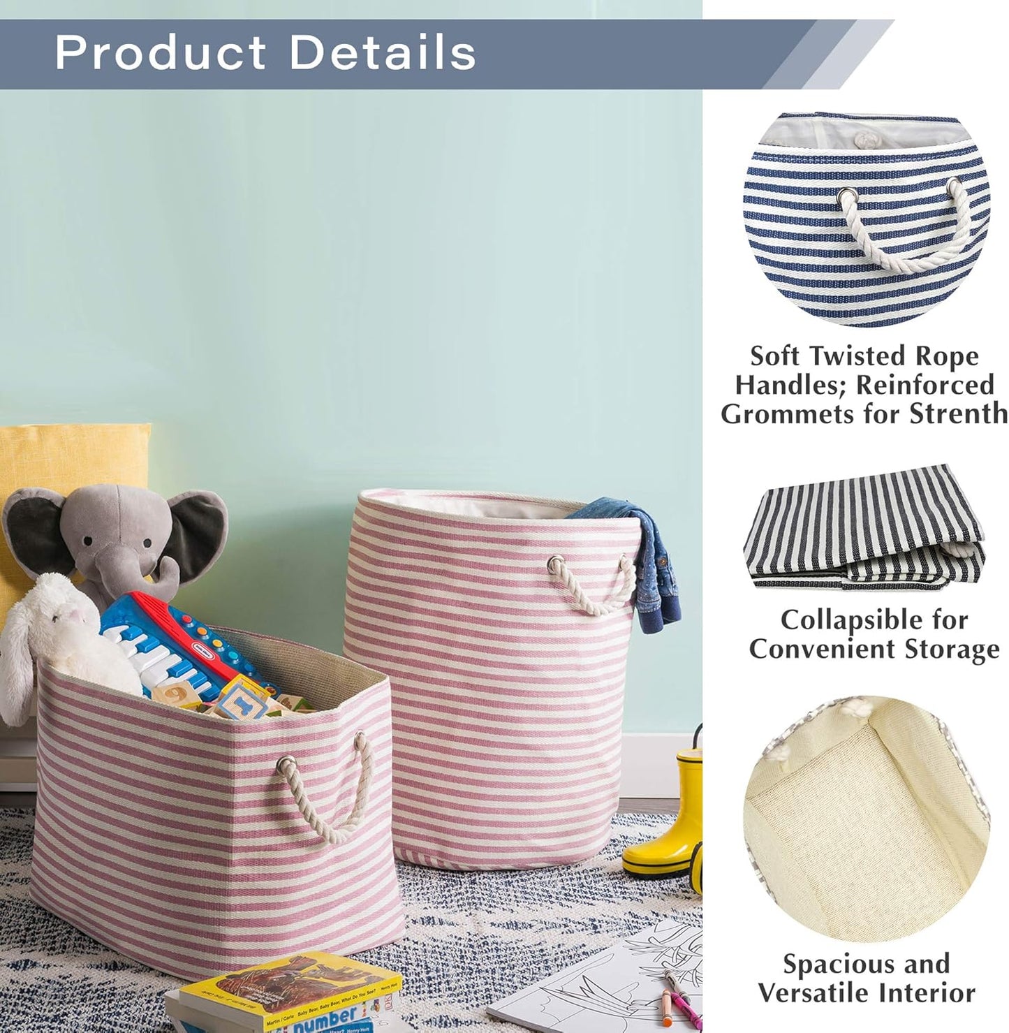 DII Medium Rectangle Woven Paper Storage Bin, Pinstripe, Aqua