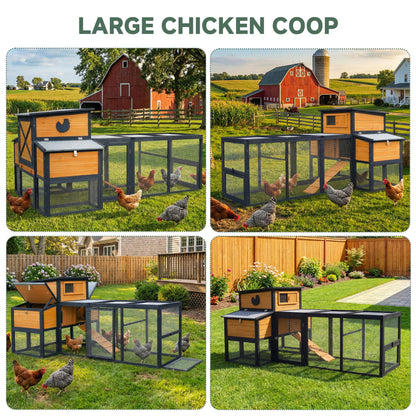 RUNSHED 83" Large Wooden Chicken Coop with Run, Outdoor Chicken House for 4-6 Chickens, Ventilation Window & Sliding Doors, Waterproof Felt Roof, Easy-Clean Full Rear Door, Predator-Proof Latches