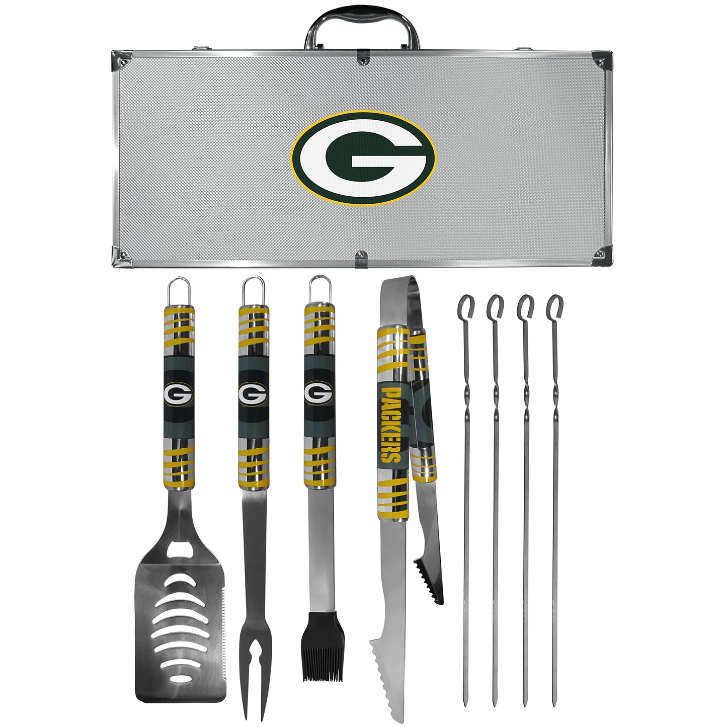 NFL Siskiyou Sports Fan Shop Green Bay Packers Steel Tailgater BBQ Set w/Case 8 piece Gray
