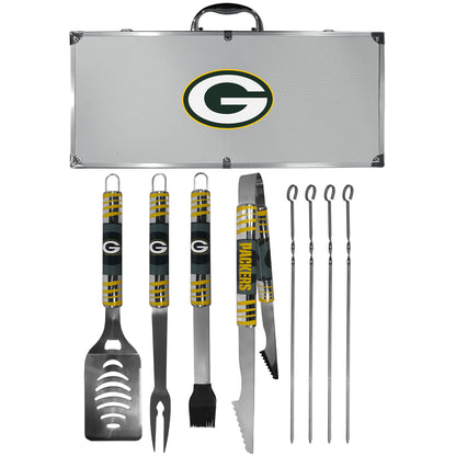 NFL Siskiyou Sports Fan Shop Green Bay Packers Steel Tailgater BBQ Set w/Case 8 piece Gray