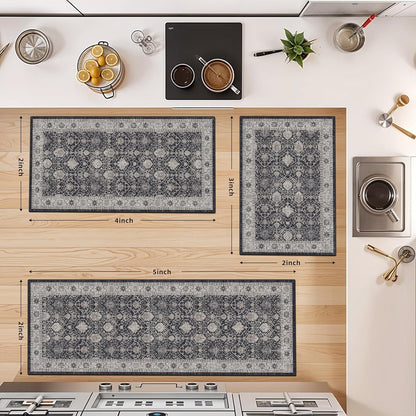 Skiennix Kitchen Rug Set - Farmhouse Washable Non-Slip Mats for Sink & Stove | Soft Cozy Runners (2x3, 2x4, 2x5, Black)