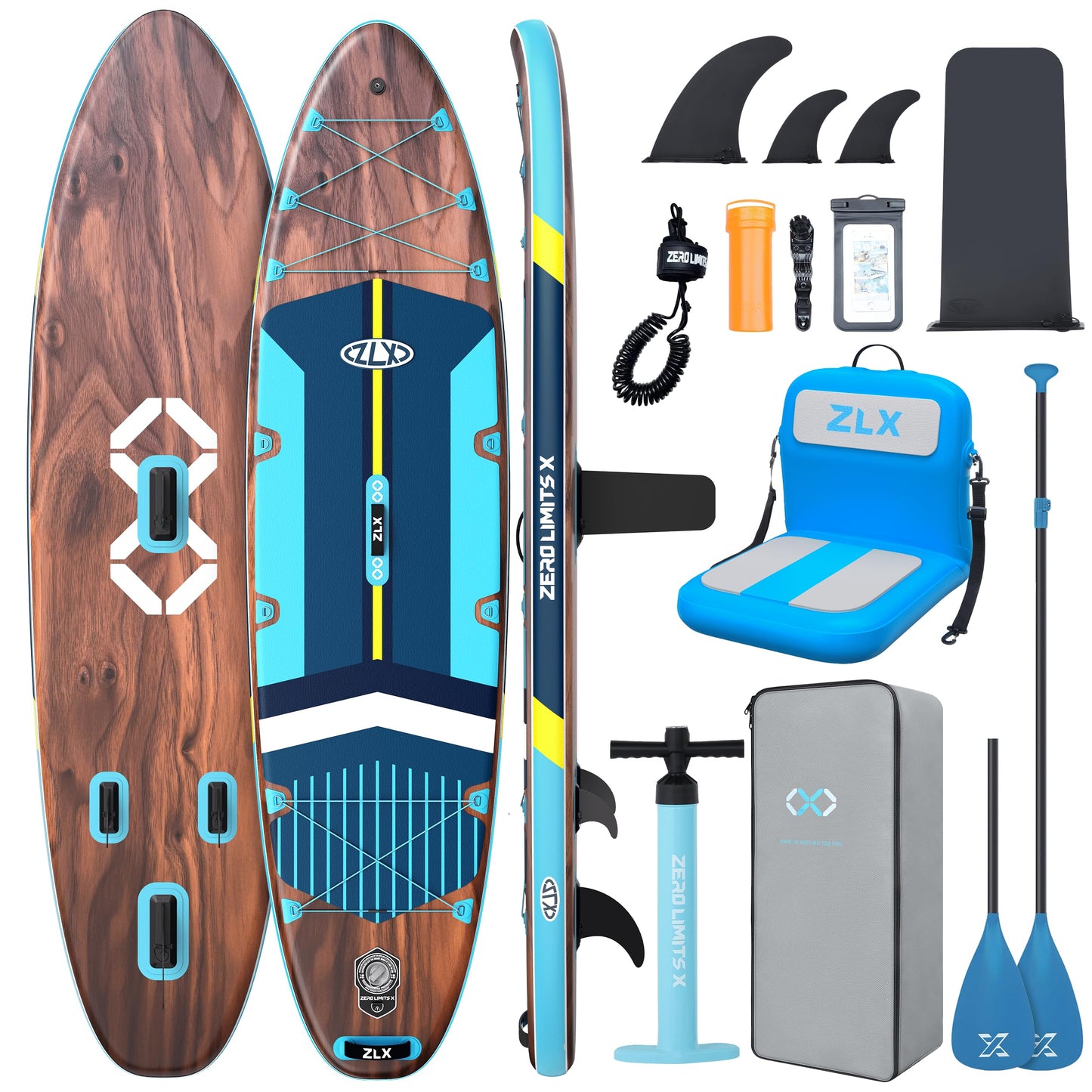 ZLX 11'6" Extra Large Inflatable Stand Up Paddle Board with Inflatable Seat | Stable Non-Slip Deck Pad and Premium iSUP Accessories - Portable Backpack & Upgraded Pump for Adults, All Skill Levels
