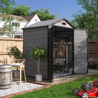 UDPATIO Outdoor Storage Shed 6x4.5 FT, Garden Resin Shed for Bike, Garbage Can, Tools, Outside Plastic Sheds with Floor for Backyard, Patio, Lawn, Dark Grey