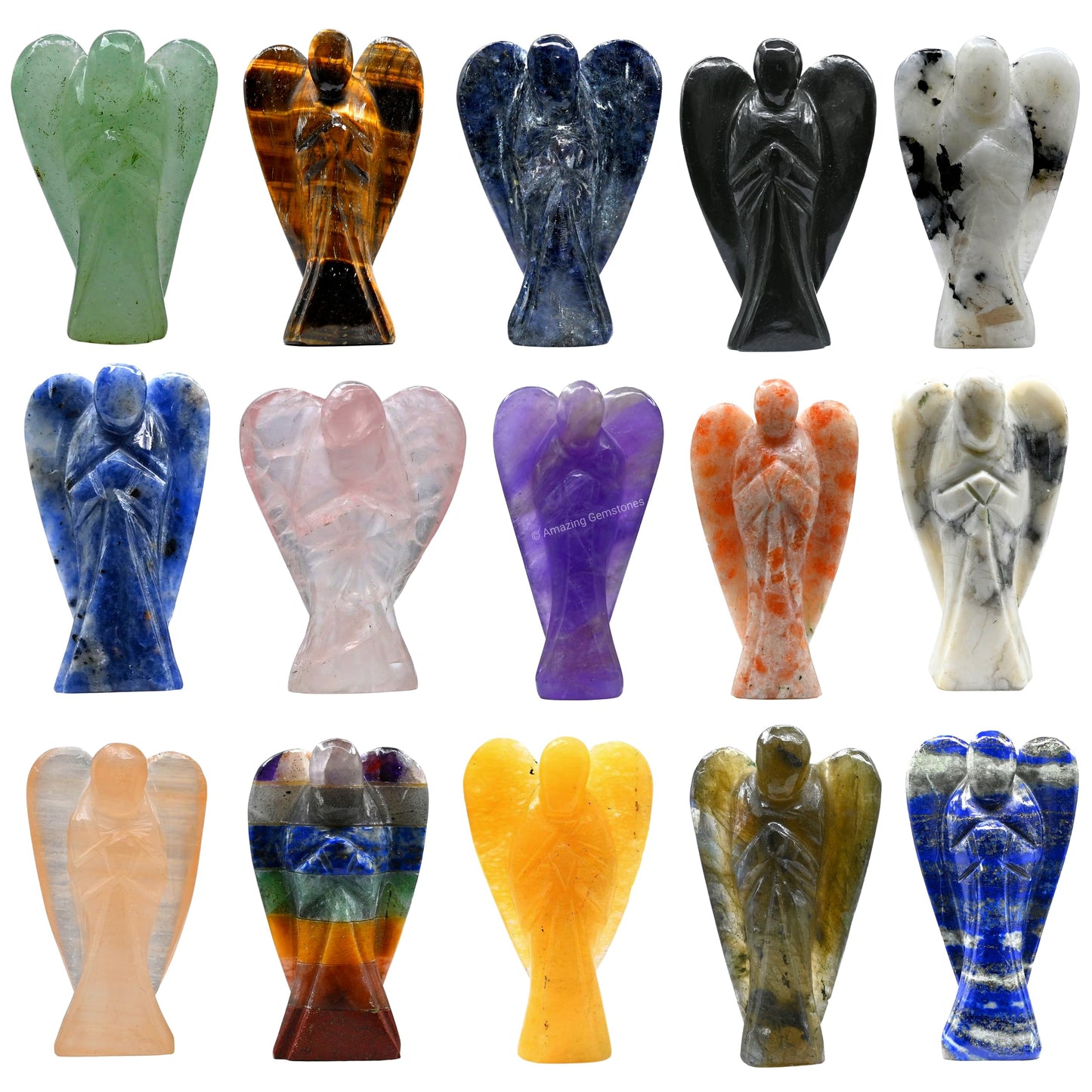 Amazing Gemstone Crystal Angel Figurines Bulk Set for Meditation Crystal Grid Gift - Wholesale Bulk Crystals and Healing Stones Premium Gemstones for Protection and Healing Energy - Pack of 5