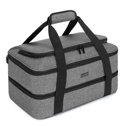 Trunab Casserole Carrier for Hot or Cold Food Insulated Casserole Dish Carrier Thermal Tote Bag for Picnic, Fits 9"×13" Baking Dish, 11 x 15 Foil Pans, Grey