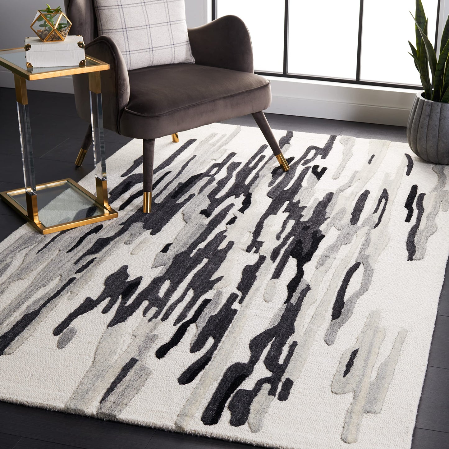 SAFAVIEH Area Rug 8x10 - Rodeo Drive Collection - Large - Ivory & Black, Handmade Wool, Mid-Century Modern Design, Ideal for Living Room, Bedroom, Office, Dining Space (RD858Z)