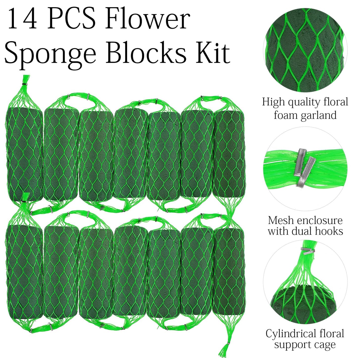 9.2Ft Flower Sponge Blocks Kit 14Pcs Floral Foam Garland – Flexible Flower Holder for Fresh & Artificial Flowers, Wedding Arch, Home & Garden Decor