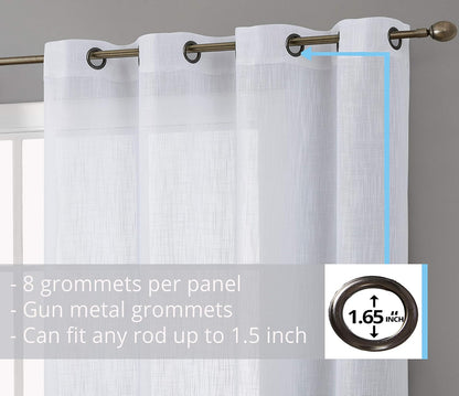 HLC.ME Abbey Faux Linen Textured Semi Sheer Privacy Sun Light Filtering Grommet Curtains for Bedroom & Living Room, 2